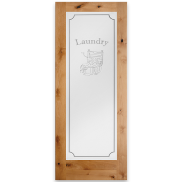 Laundry Graphic Frosted Glass Unfinished American Knotty Alder Wood Craftsman Interior Door Slab from Pacific Pride