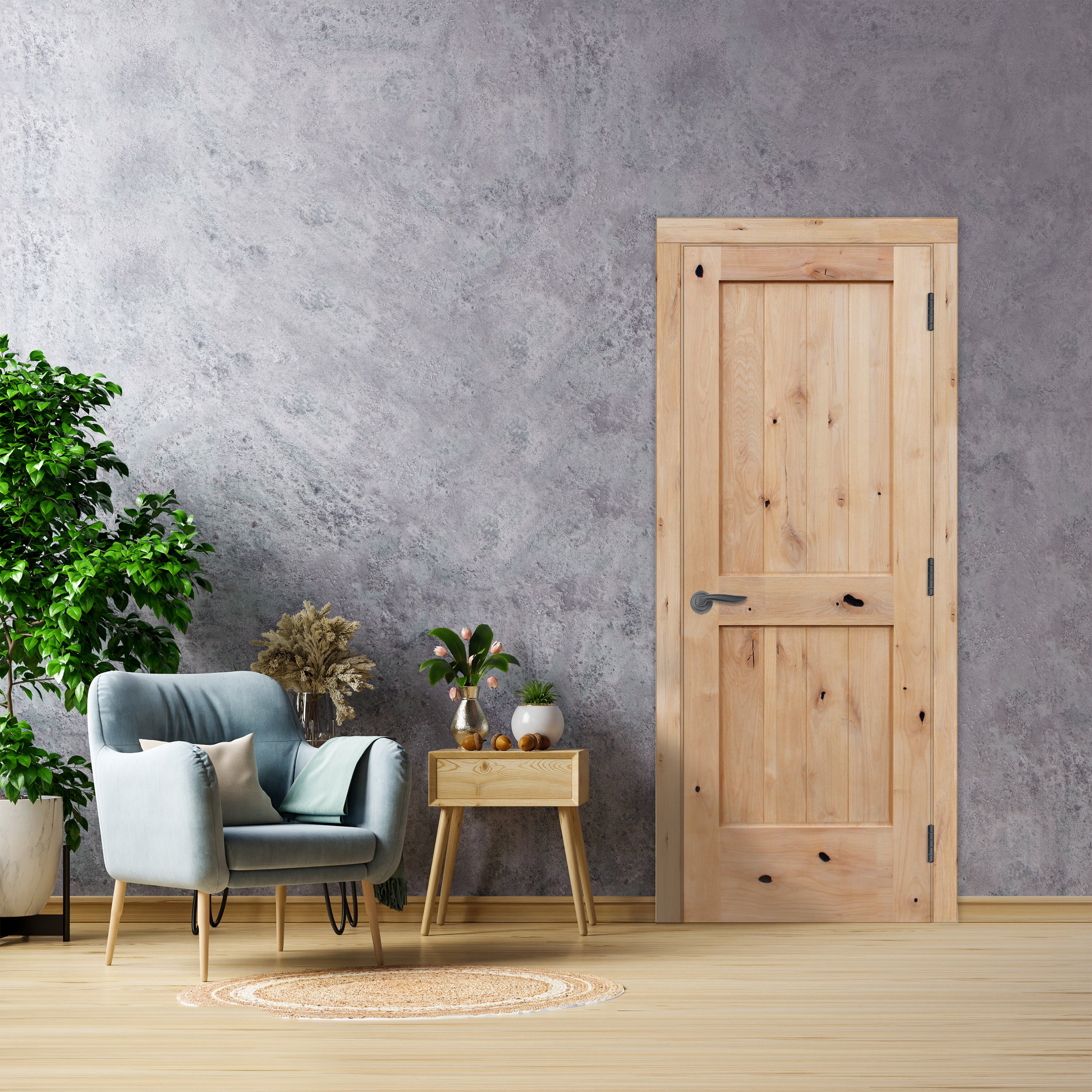 Modern Unfinished V-Groove American Knotty Alder Door | Interior Door ...
