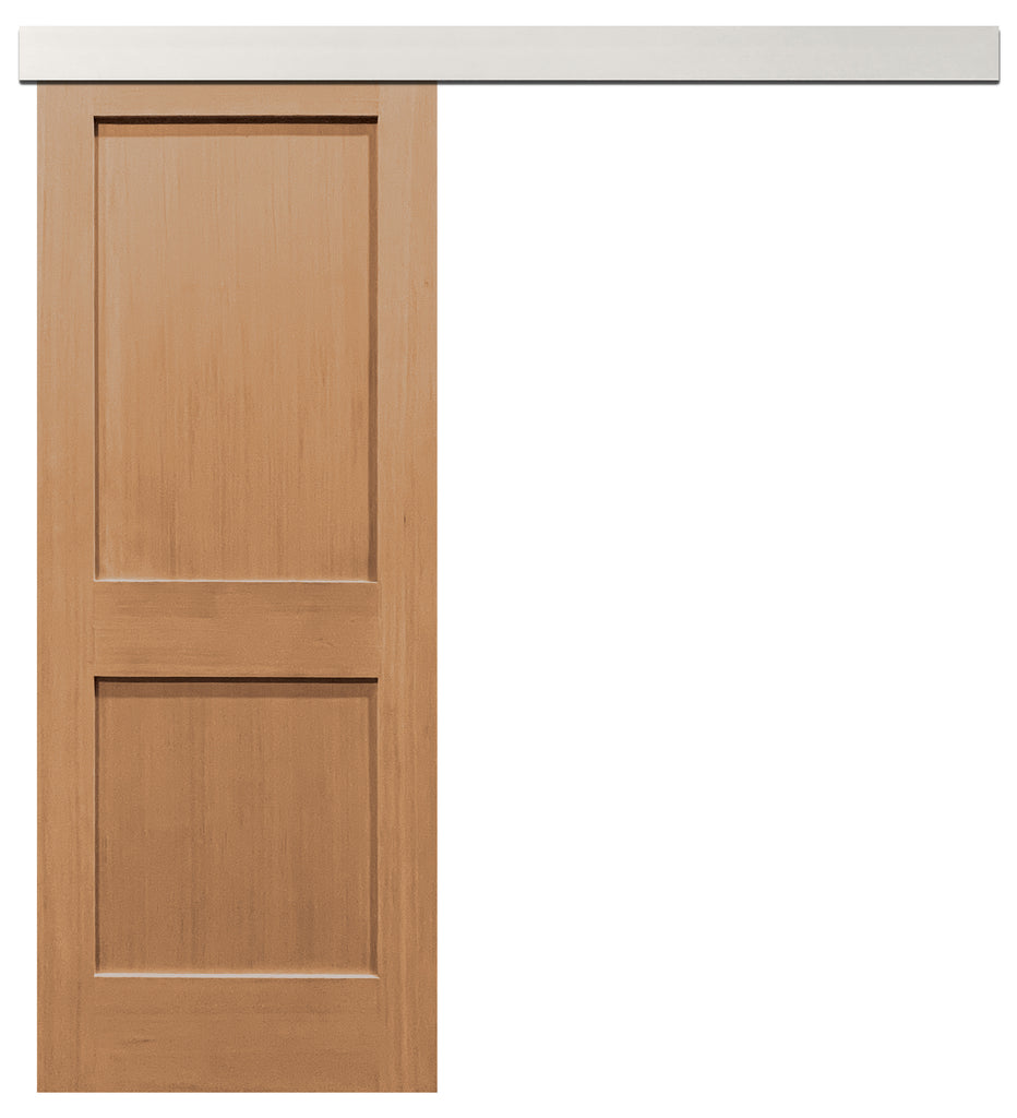 Craftsman Unfinished 2-Panel Vertical Grain Fir Wood Interior Sliding Barn Door with Aluminum Color Valance Hardware Kit