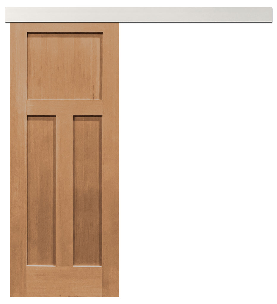 Craftsman Unfinished 3-Panel Vertical Grain Fir Wood Interior Sliding Barn Door with Aluminum Color Valance Hardware Kit