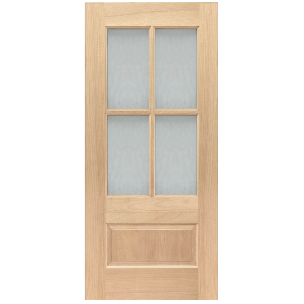 Traditional Unfinished Mahogany Exterior Door 36" x 79" Decorative 4-Lite Flemish Glass 1 Panel Entry Door
