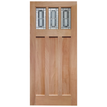 Craftsman Unfinished Mahogany Wood Exterior Door 36" x 79" Decorative 3-Lite Leaded Insulated Glass 3 Panel Entry Door Slab