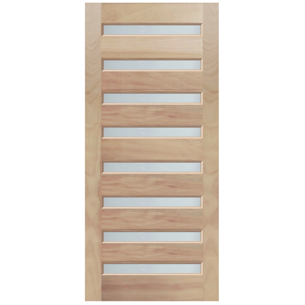 Modern, Contemporary Unfinished Mahogany Wood Exterior Door 36" x 79" Decorative 8-lite Mislite Tempered Glass Entry Door Slab