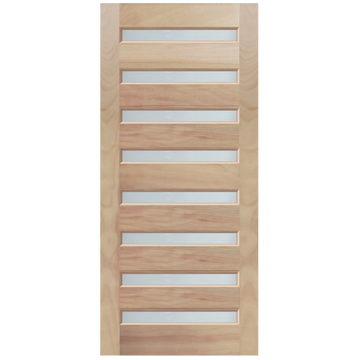 Modern, Contemporary Unfinished Mahogany Wood Exterior Door 36" x 79" Decorative 8-lite Mislite Tempered Glass Entry Door Slab