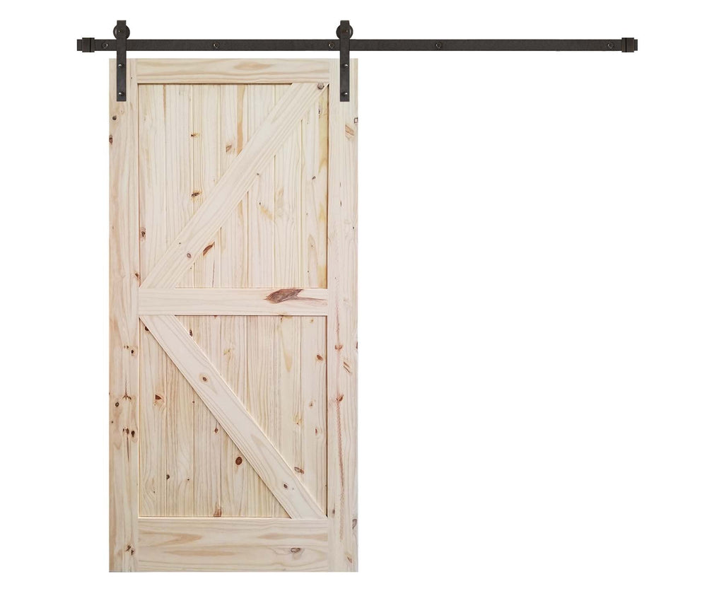 Rustic 2-panel unfinished Knotty Pine wood Interior Sliding Barn Door with Oil Rubbed Bronze Hardware Kit from Pacific Pride