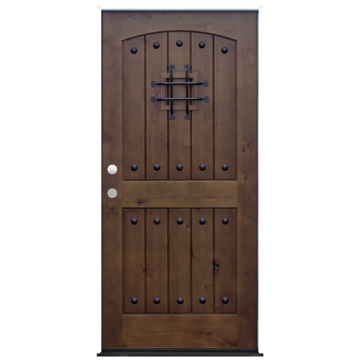 Arched Speakeasy Walnut Stained Ash Wood Exterior Door 2-Panel V-Grooved door from Pacific Pride